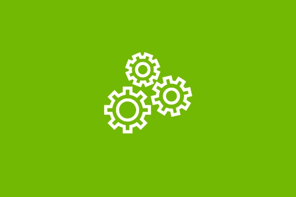 Icon mit 3 Zahnrädern auf grünem Hintergrund