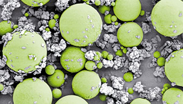 Composition of PALACOS showing the polymer particles (green) and contrast medium zirconium dioxide (grey) 
