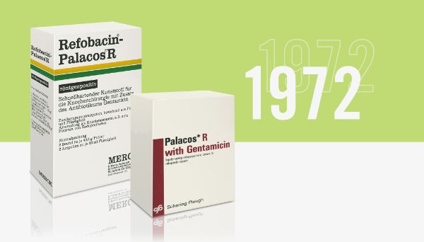 Verpackungen von Refobacin - Palacos R (Merck) und Palacos R mit Gentamicin (Schering Plough) in 1972